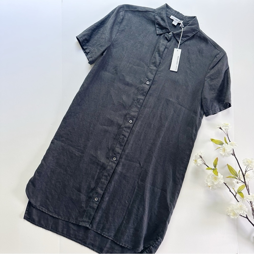 James Perse Linen Shirt Dress Black Short Sleeve